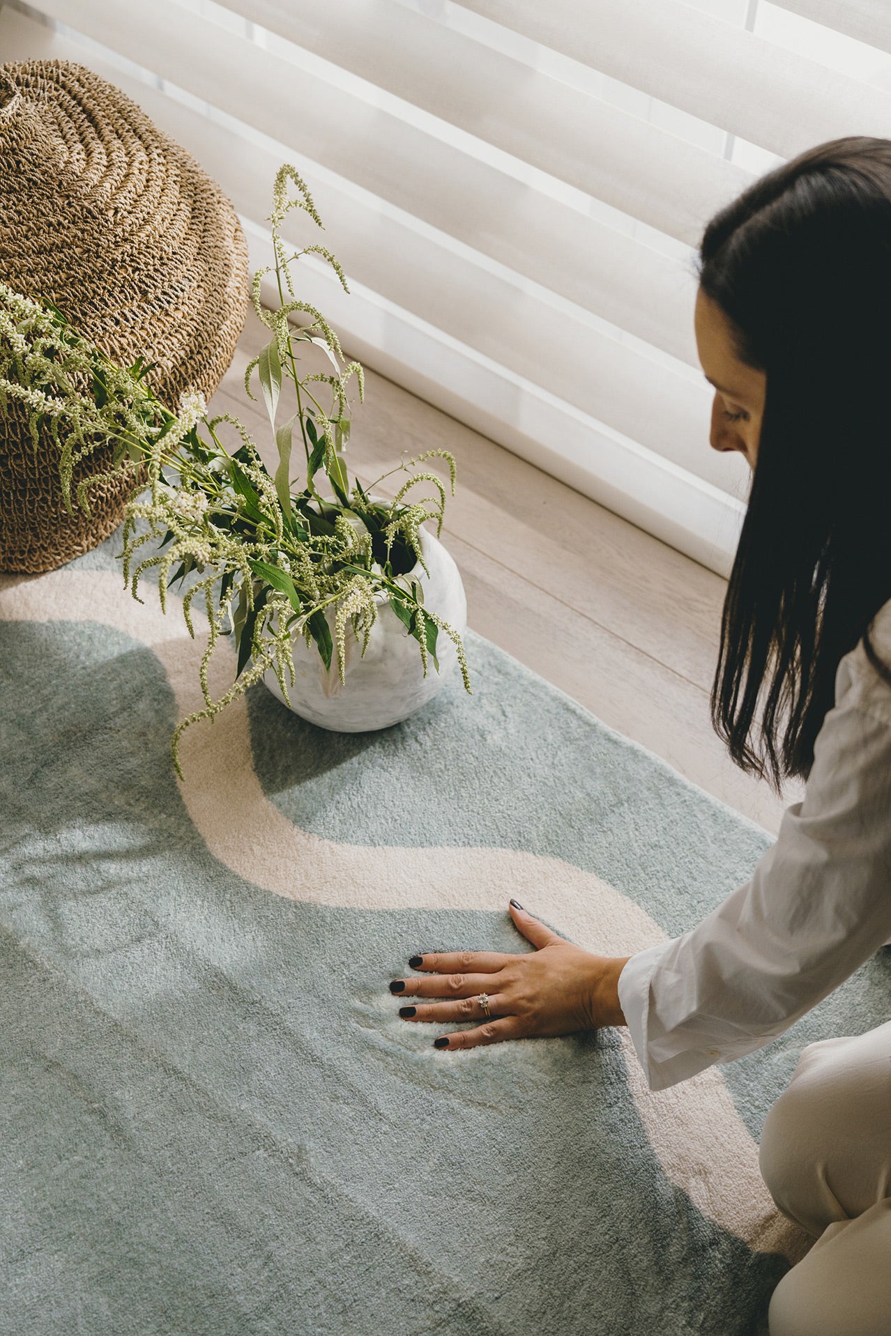 Kairo Green and Cream Wiggle Bordered Washable Rug