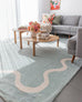 Kairo Green and Cream Wiggle Bordered Washable Rug