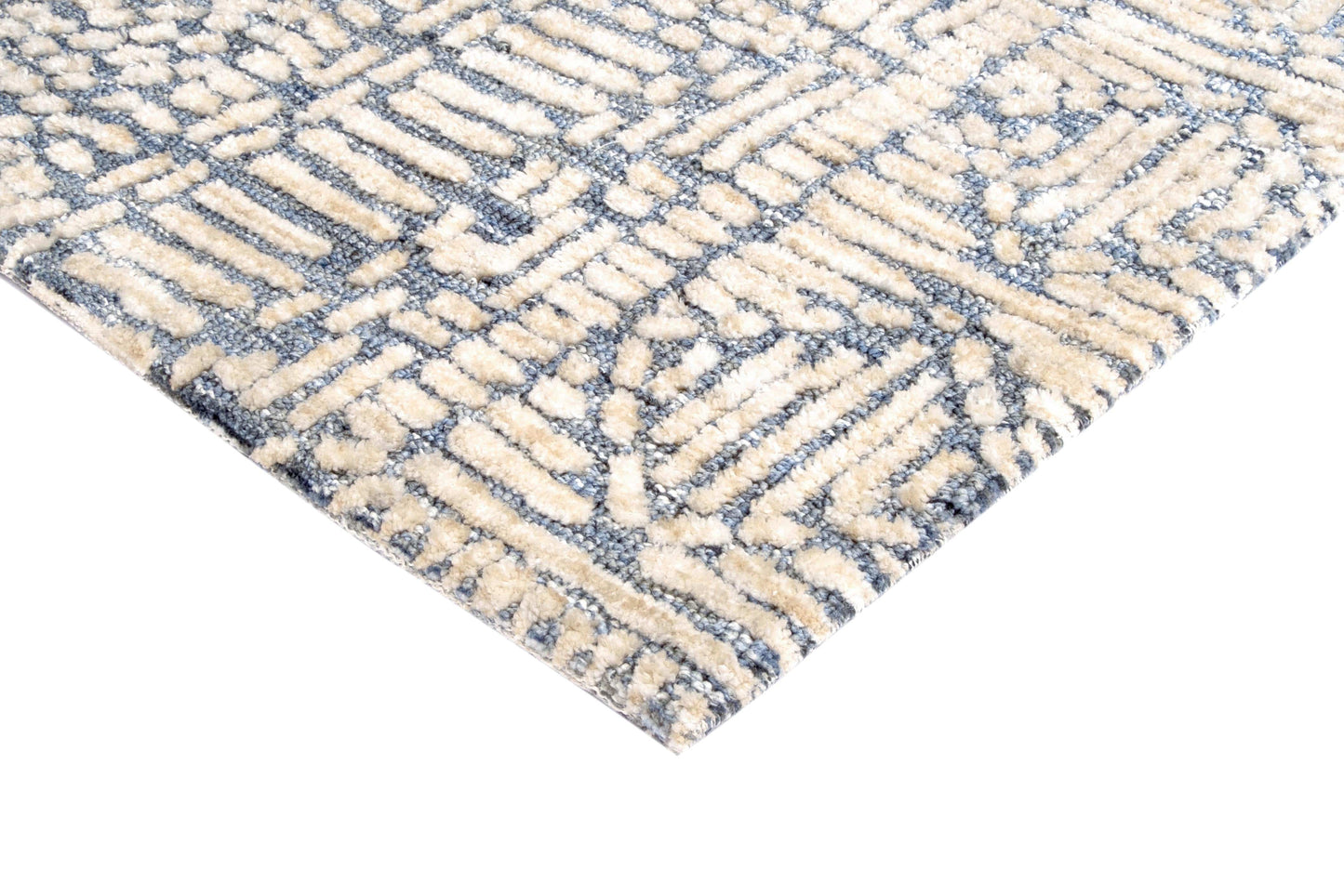 Karmen Blue and Ivory Geometric Patterned Rug