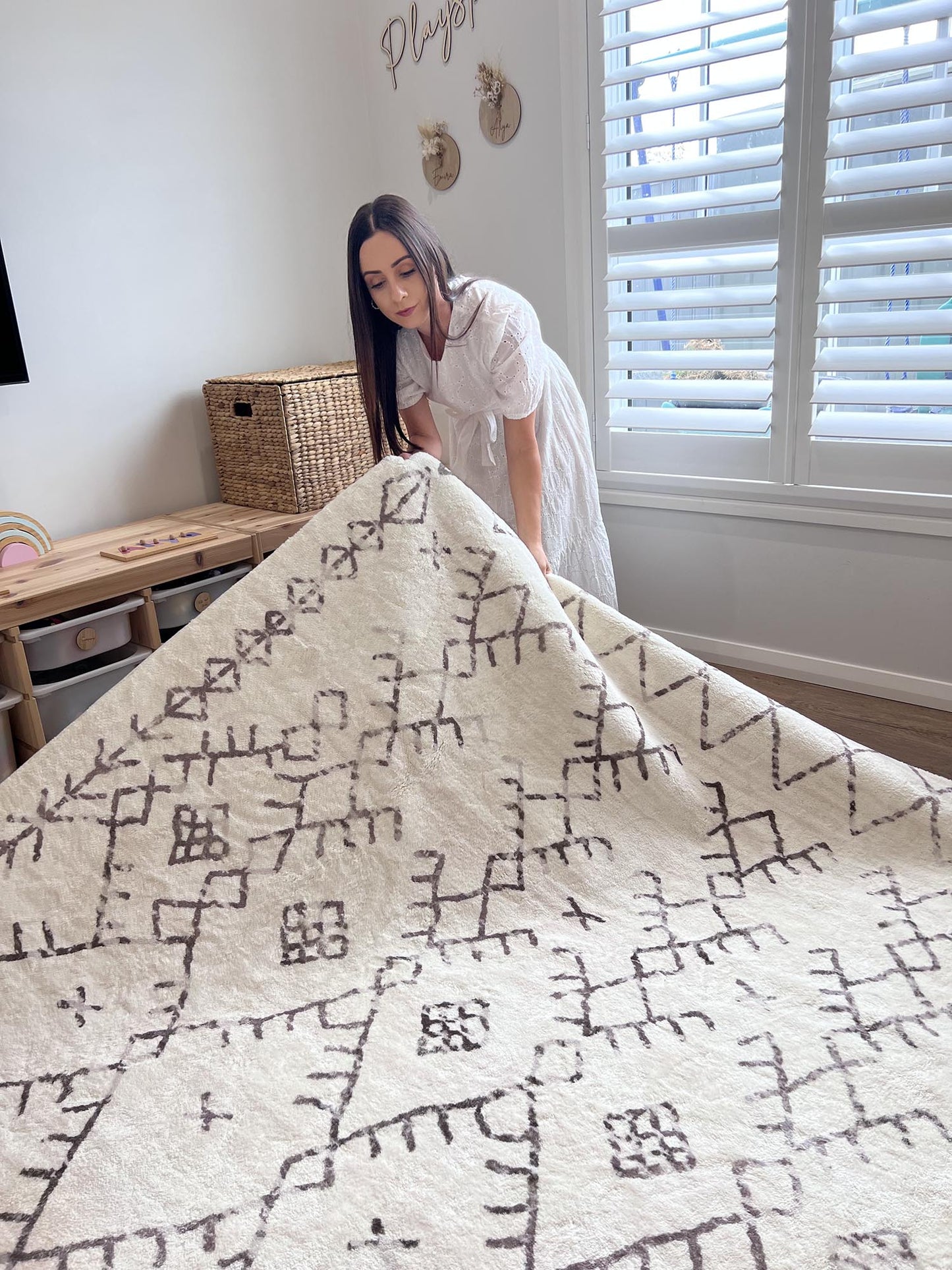 Karmina Brown and Cream Abstract Tribal Washable Rug