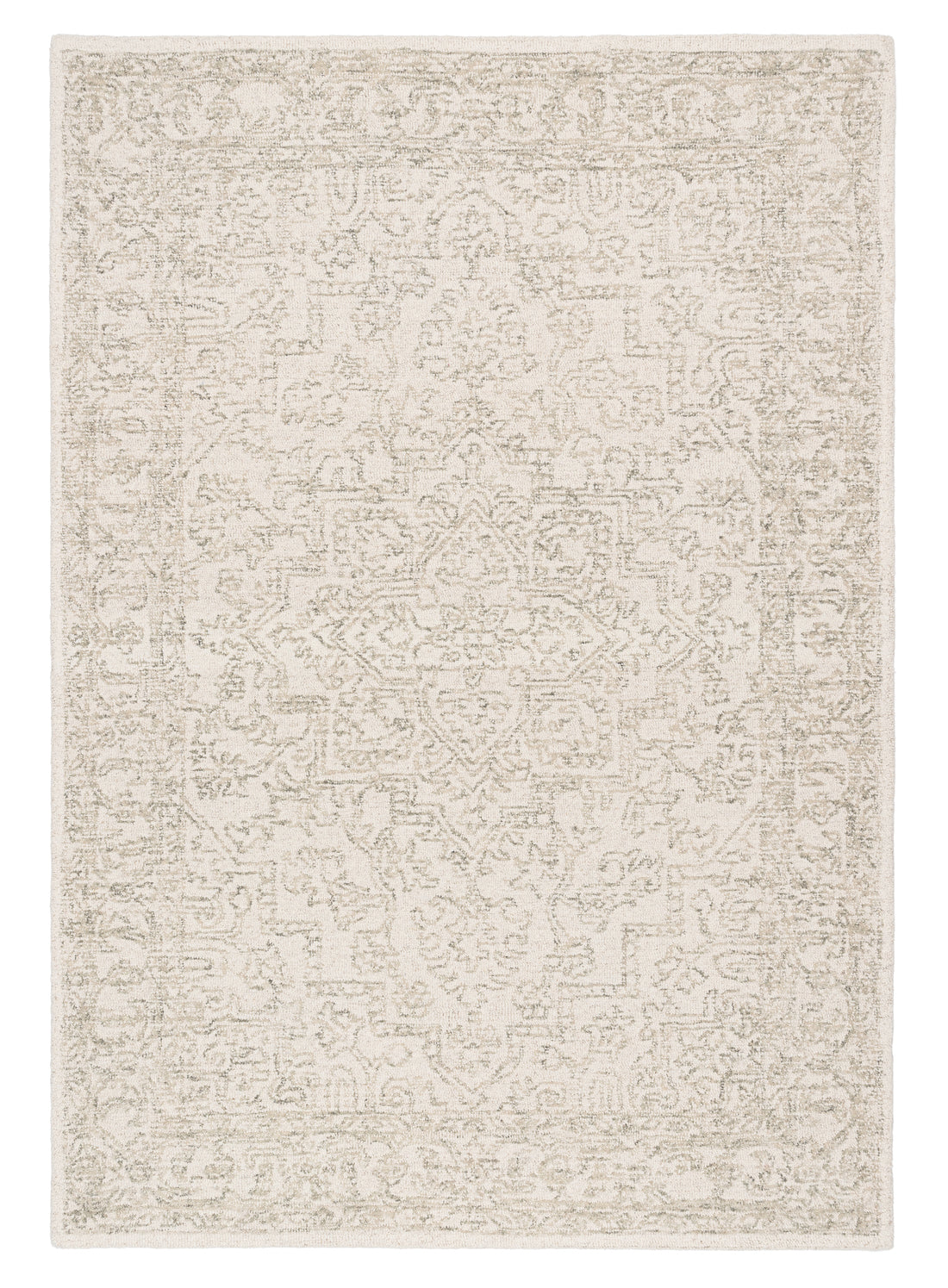 Keena Ivory Gray Medallion Tufted Wool Rug