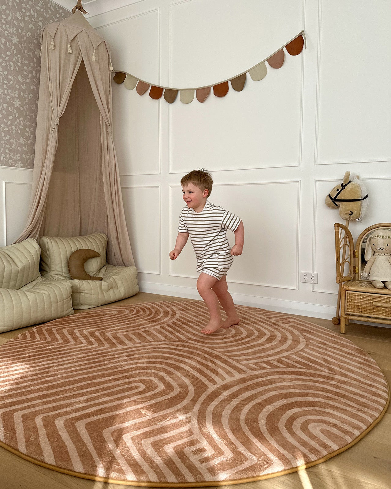 Koru Brown Abstract Rollie Pollie Round Playmat