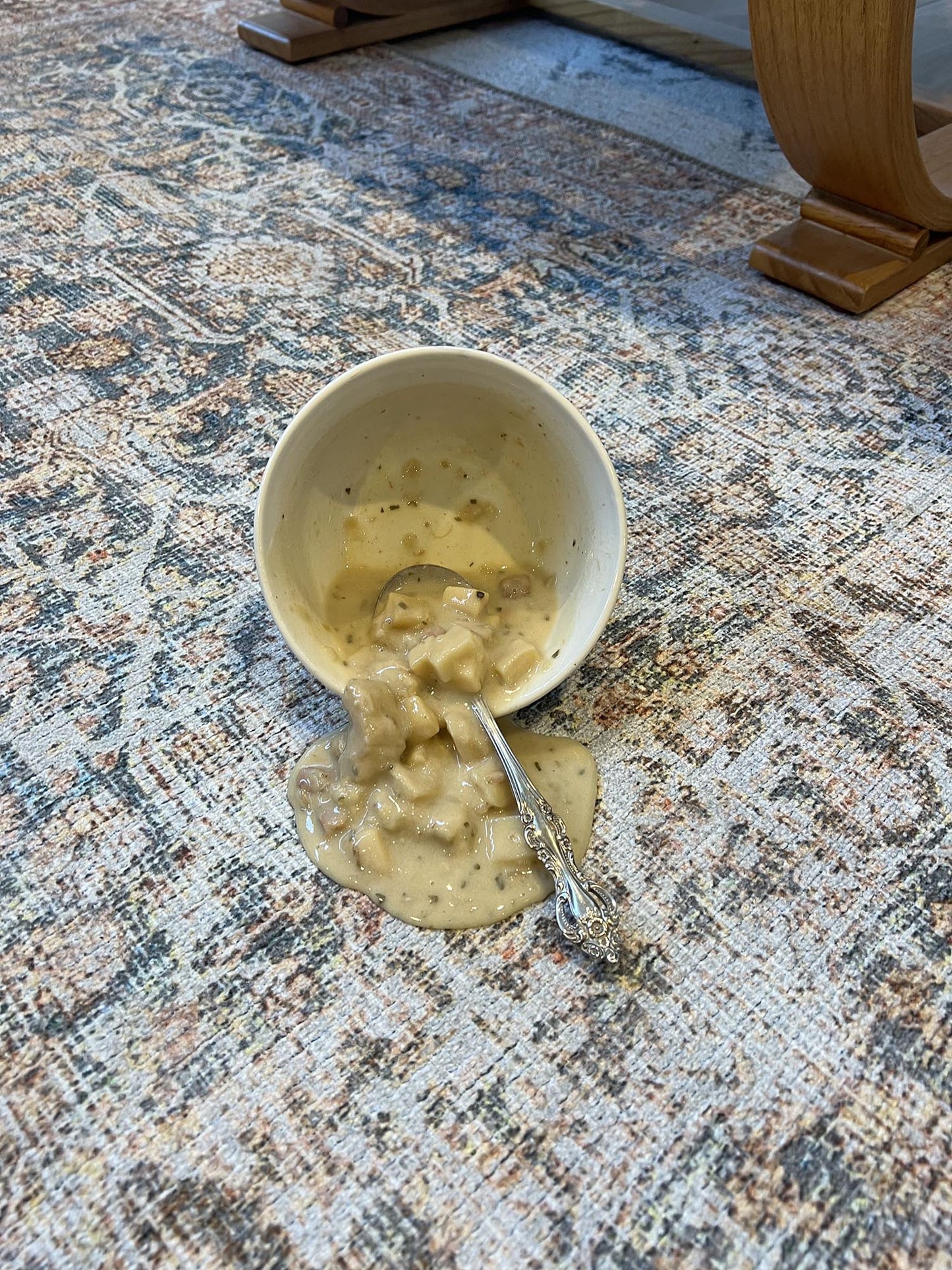 Krisna Brown and BlueTraditional Distressed Washable Rug