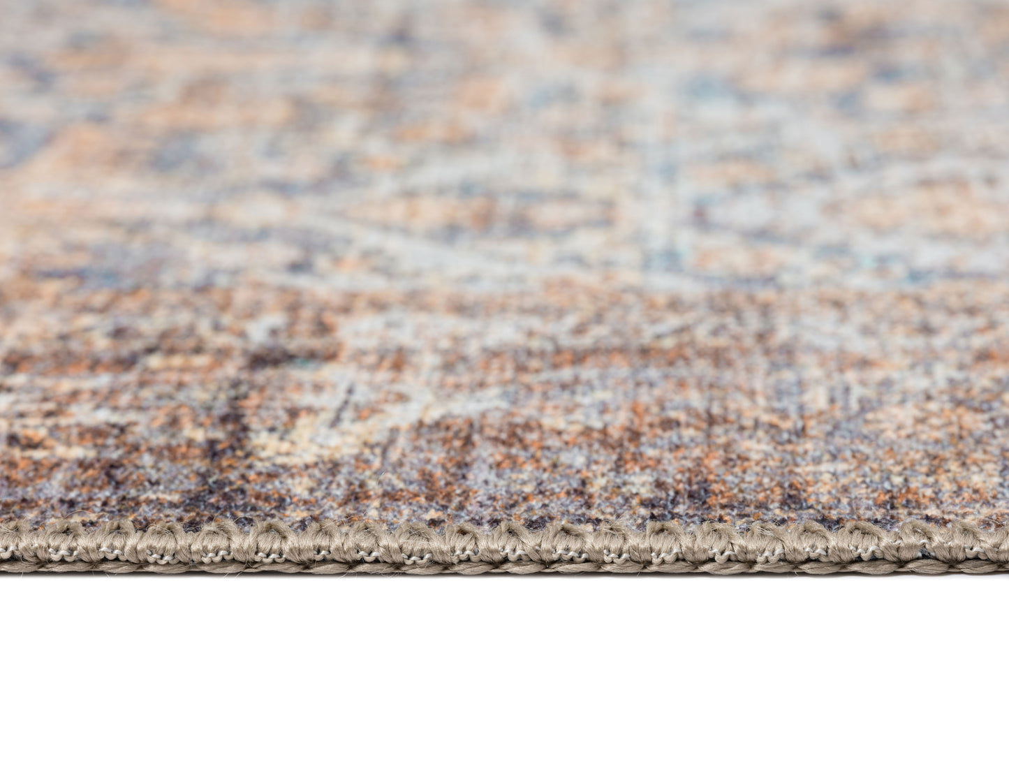 Krisna Brown and BlueTraditional Distressed Washable Rug