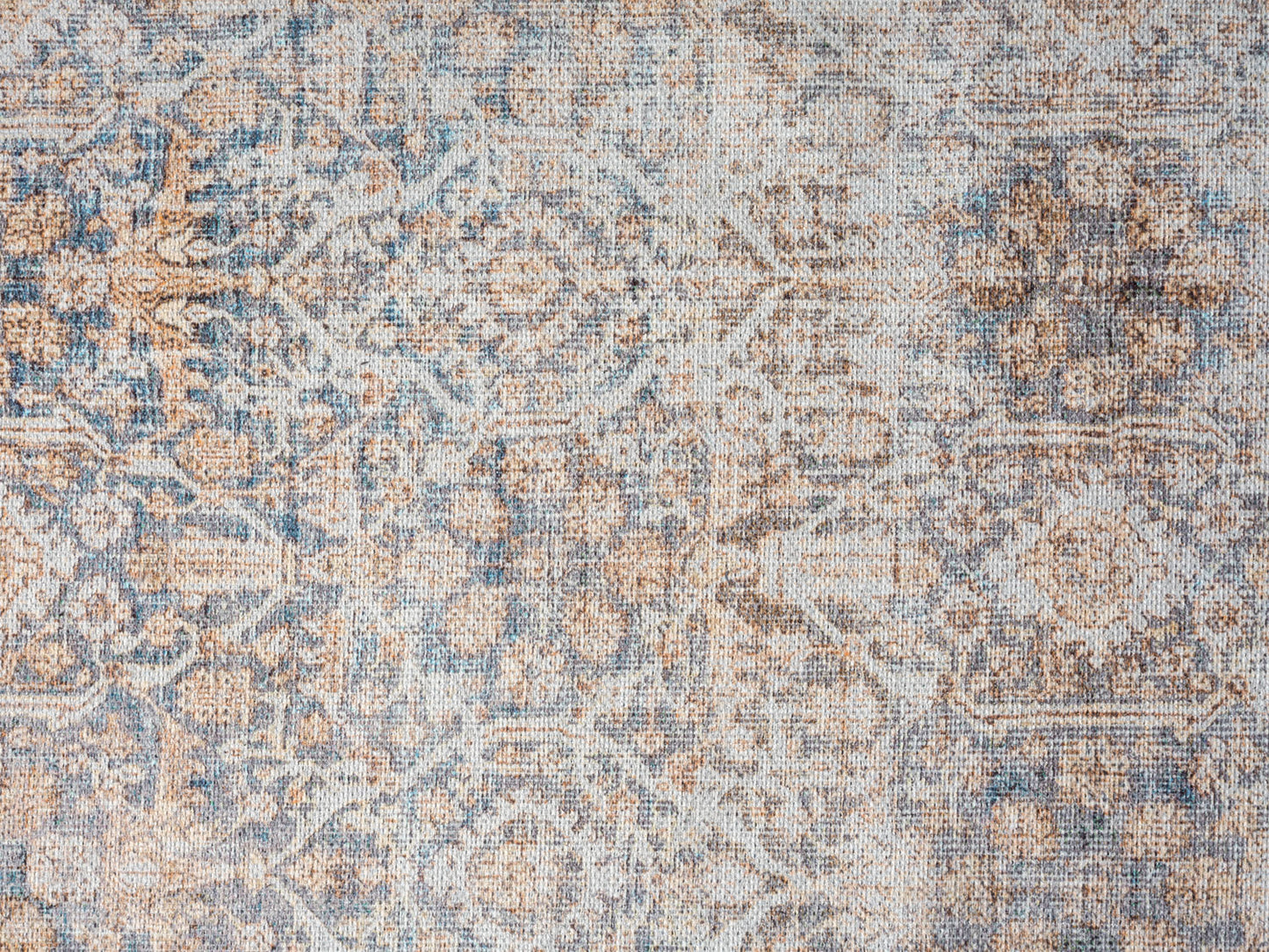 Krisna Brown and BlueTraditional Distressed Washable Rug