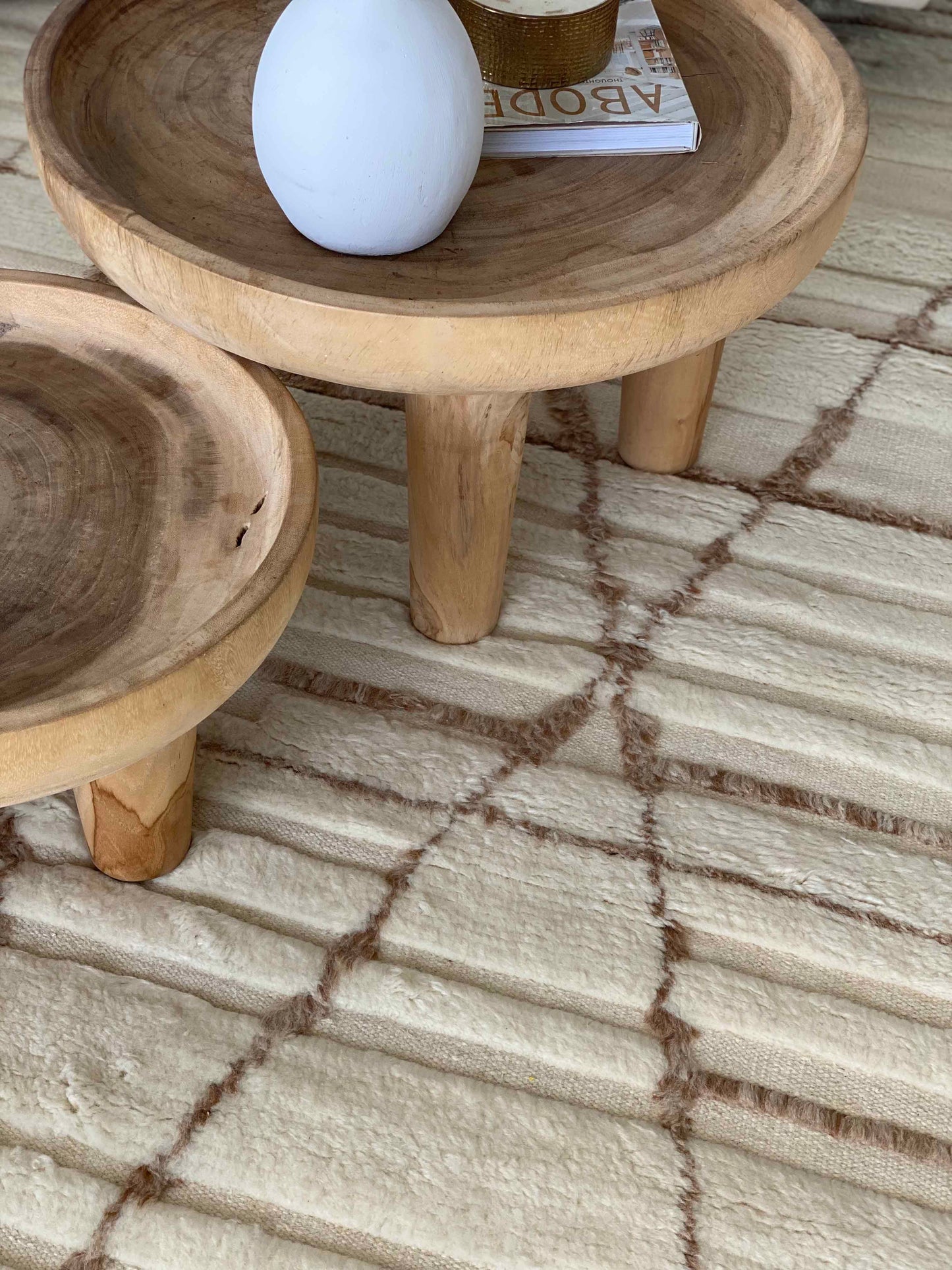 Leona Ivory Beige Tribal Wool Shag Rug