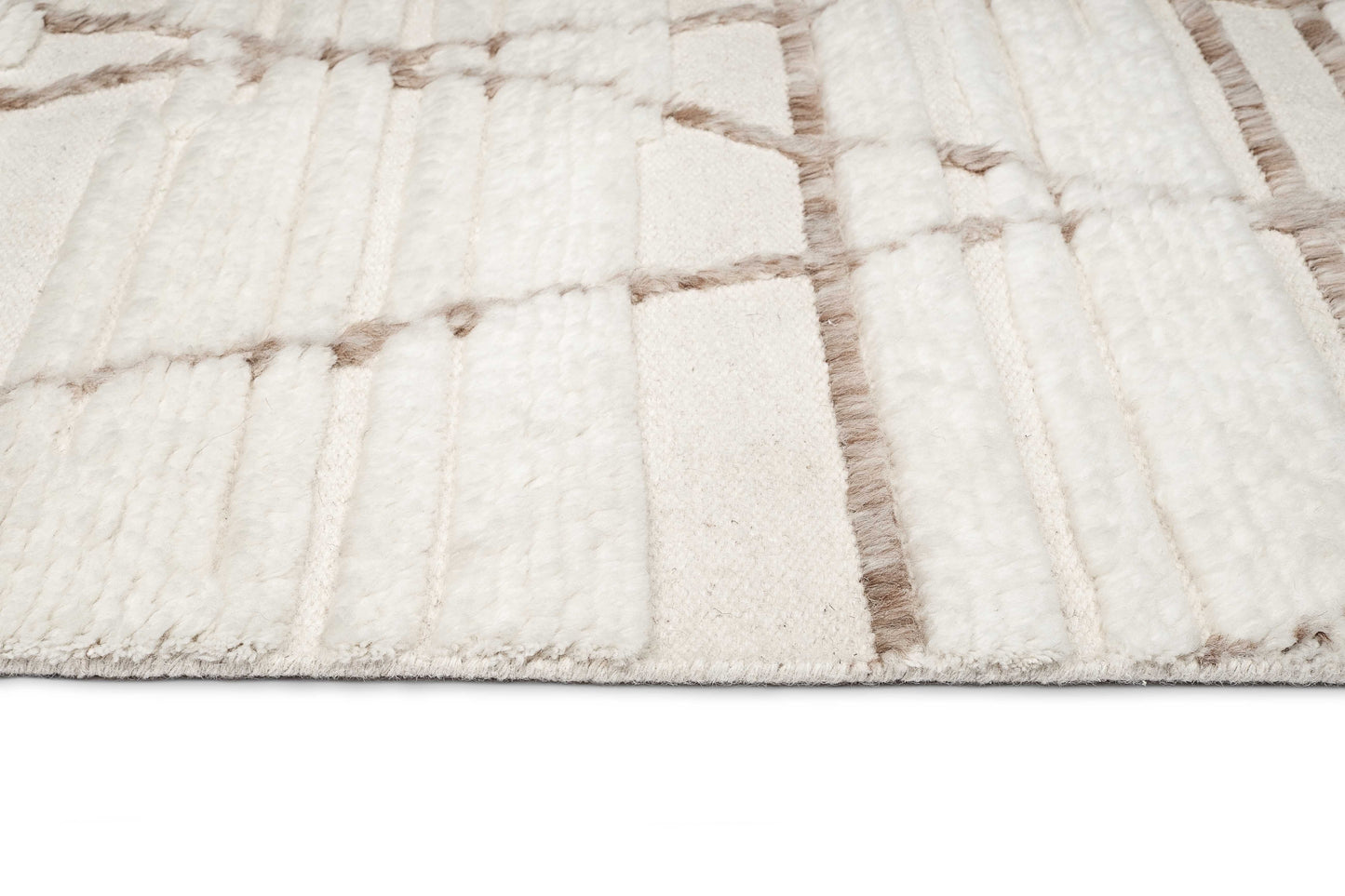Leona Ivory Beige Tribal Wool Shag Rug