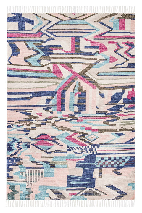 Lexi Blue and Pink Abstract Tribal Indoor Outdoor Rug *NO RETURNS UNLESS FAULTY
