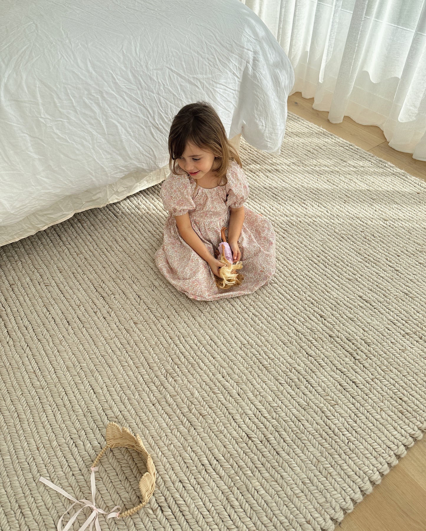 Linnea Beige Herringbone Braided Wool Rug