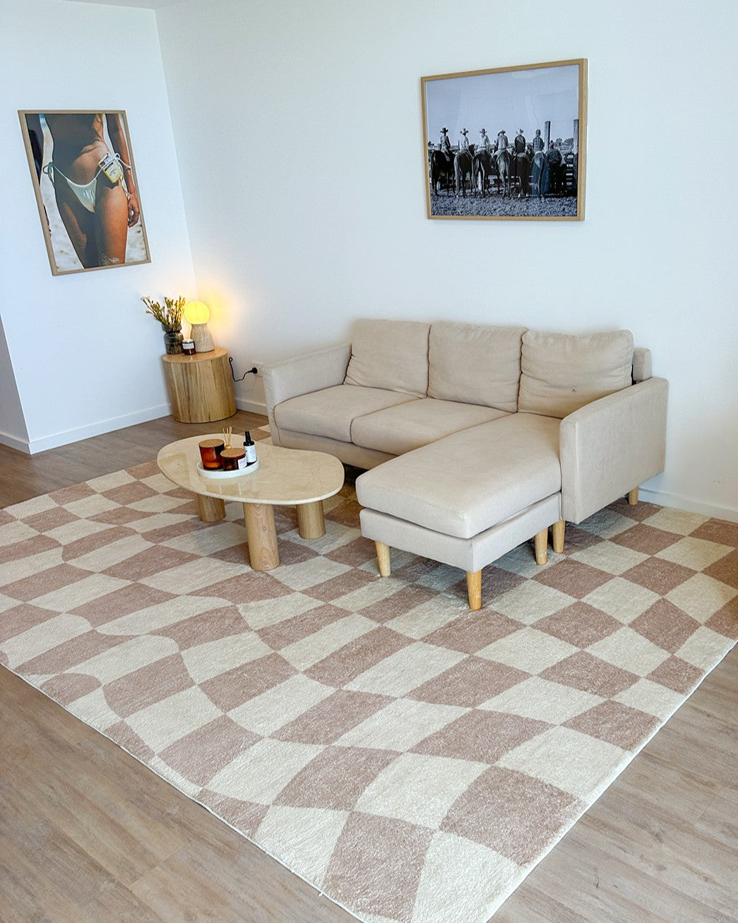 Logan Beige and Ivory Abstract Checkered Washable Rug