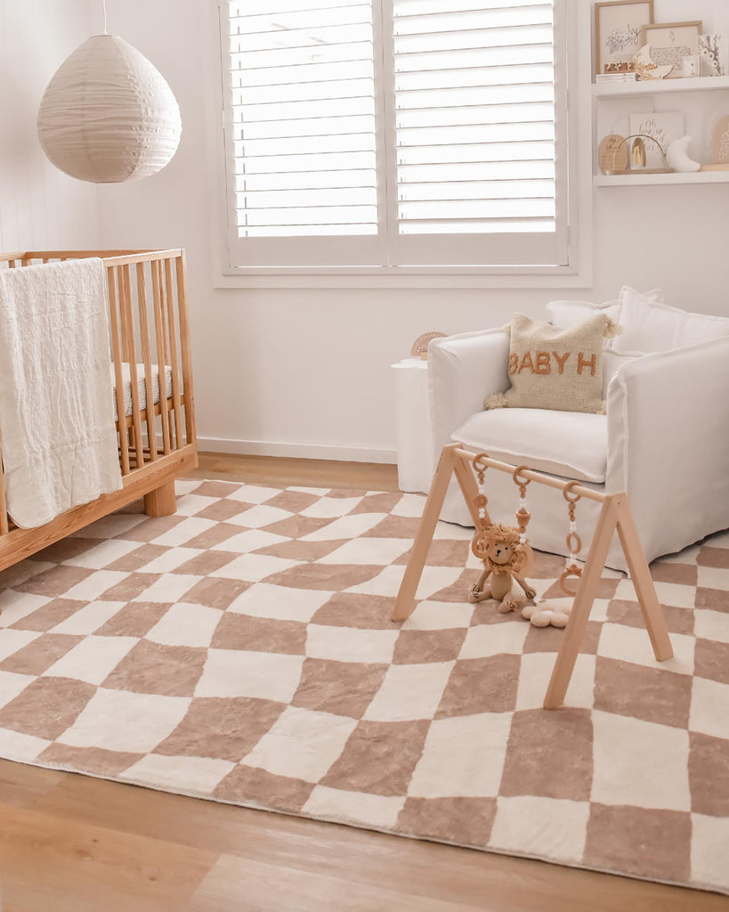 Logan Beige and Ivory Abstract Checkered Washable Rug