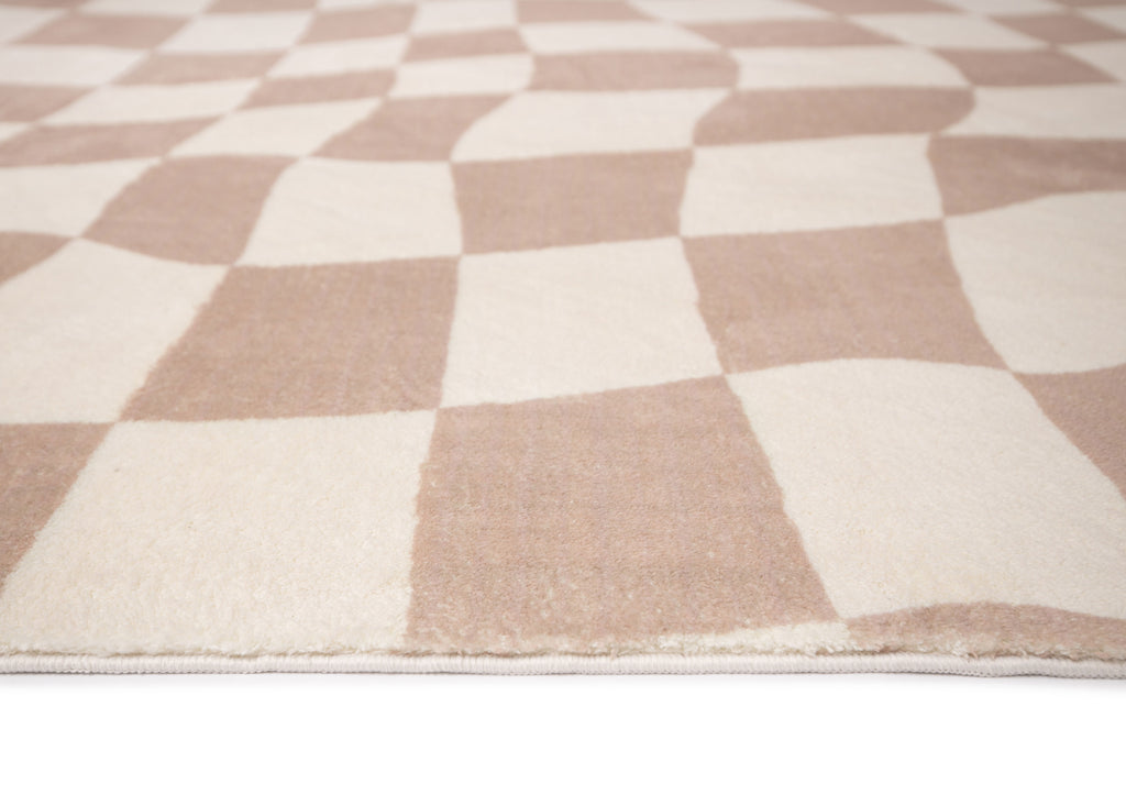 Abstract Checkered Rugs Logan Beige and Ivory Abstract Checkered Washable Rug
