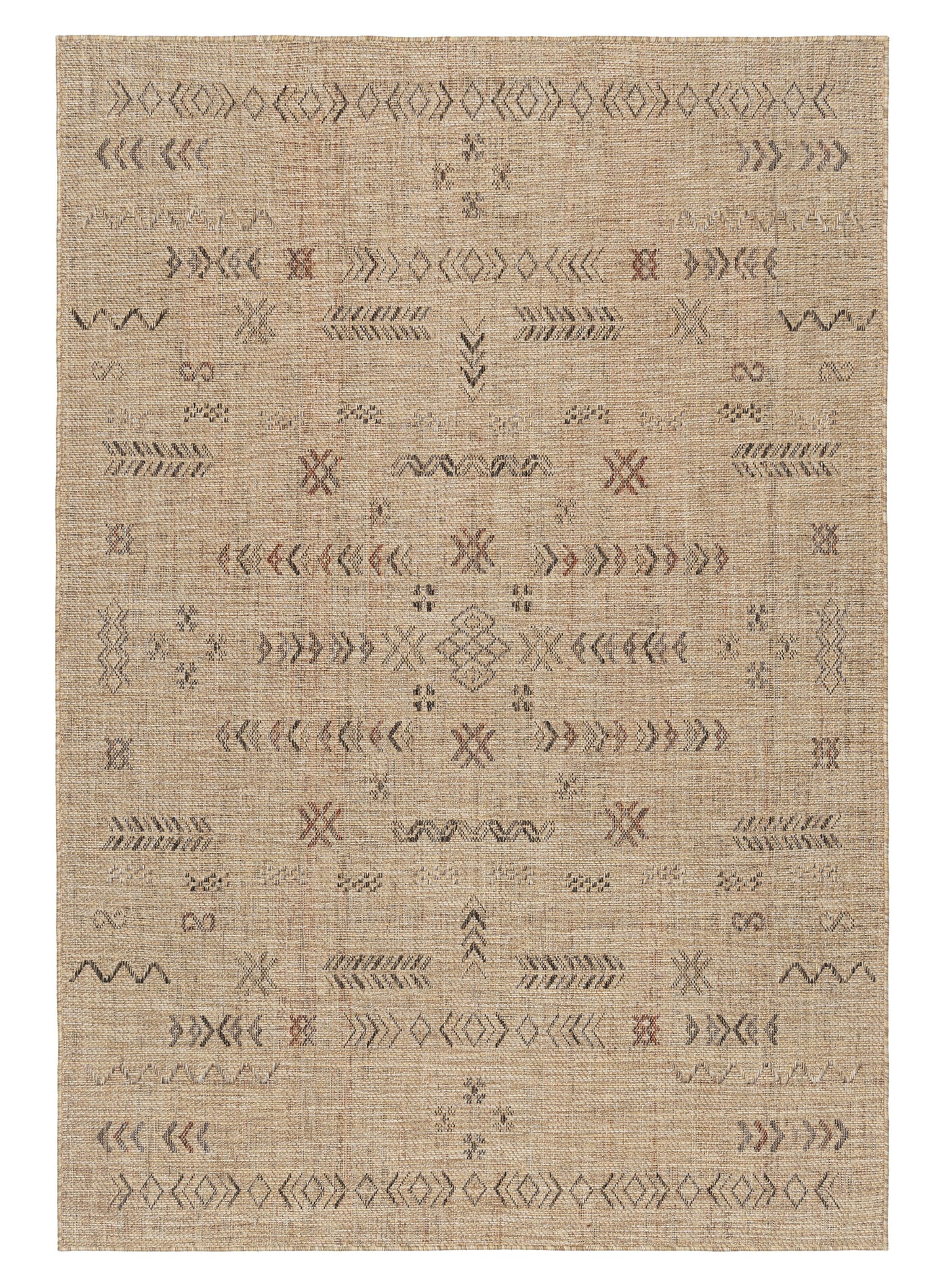 Loom Sand Beige and Stone Tribal Pattern Indoor Outdoor Rug