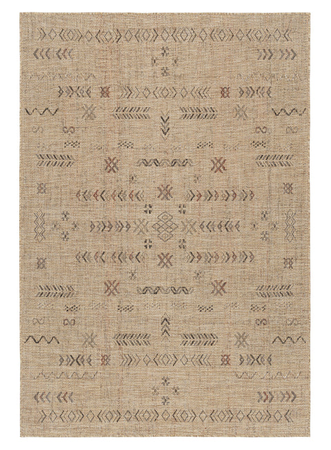 Loom Sand Beige and Stone Tribal Pattern Indoor Outdoor Runner Rug