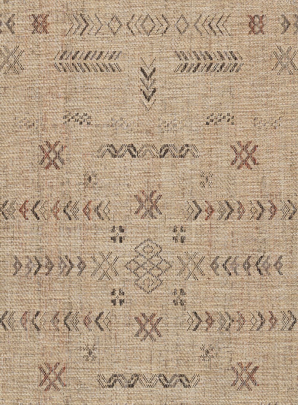 Loom Sand Beige and Stone Tribal Pattern Indoor Outdoor Rug