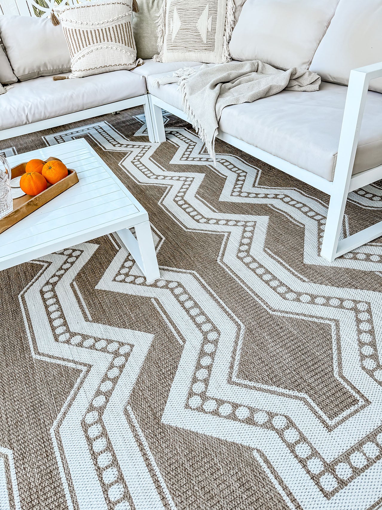 Lora Brown and Ivory Tribal Flatweave Indoor Outdoor Rug