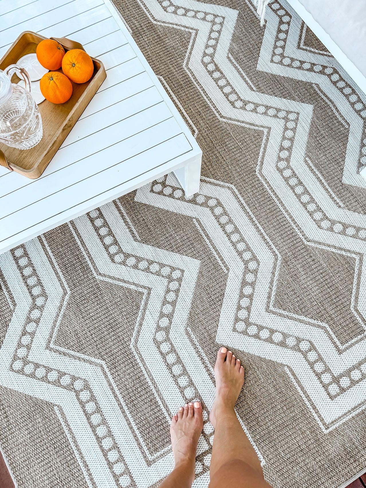 Lora Brown and Ivory Tribal Flatweave Indoor Outdoor Rug