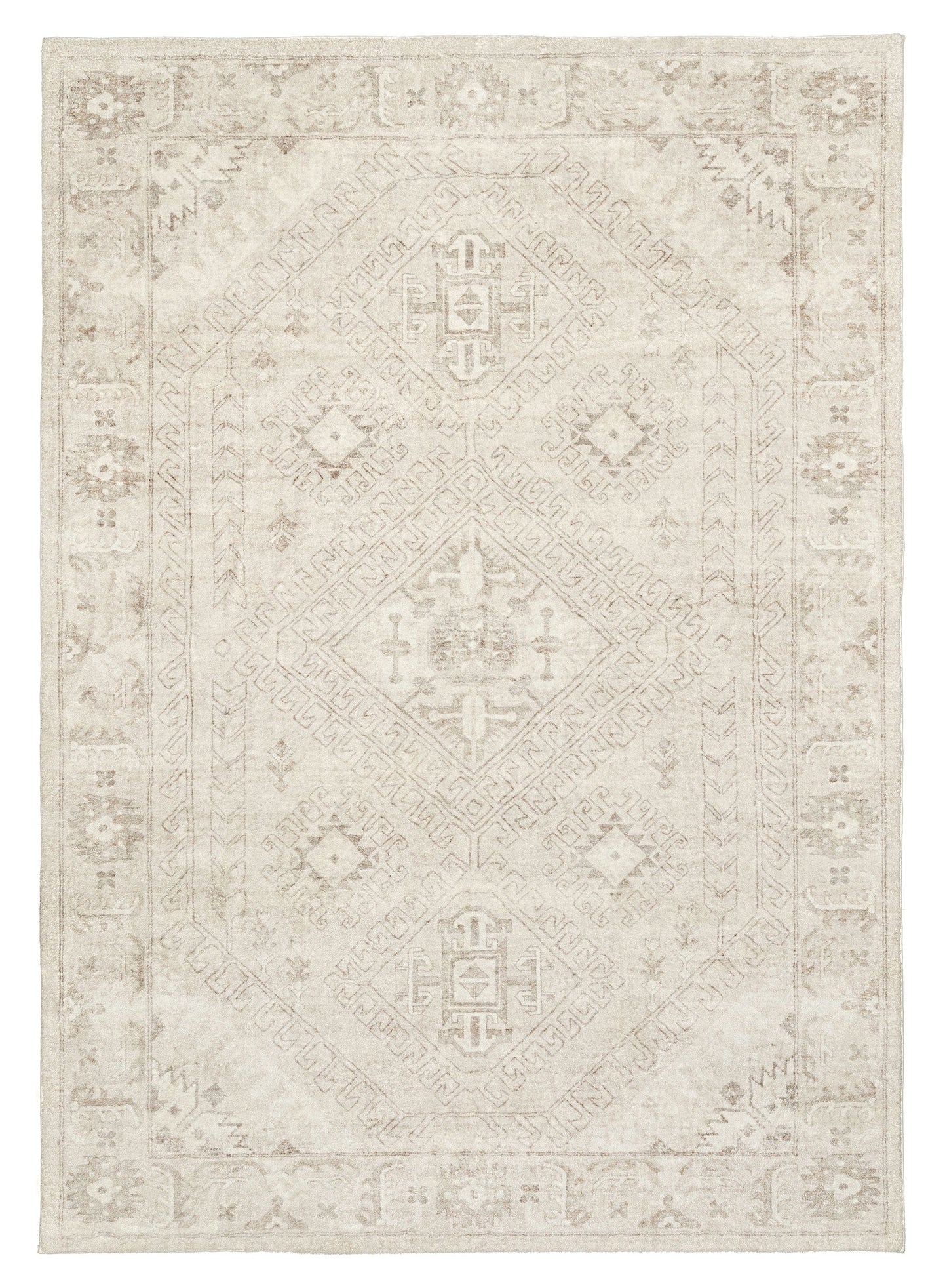 Lucille Cream and Beige Distressed Washable Rug