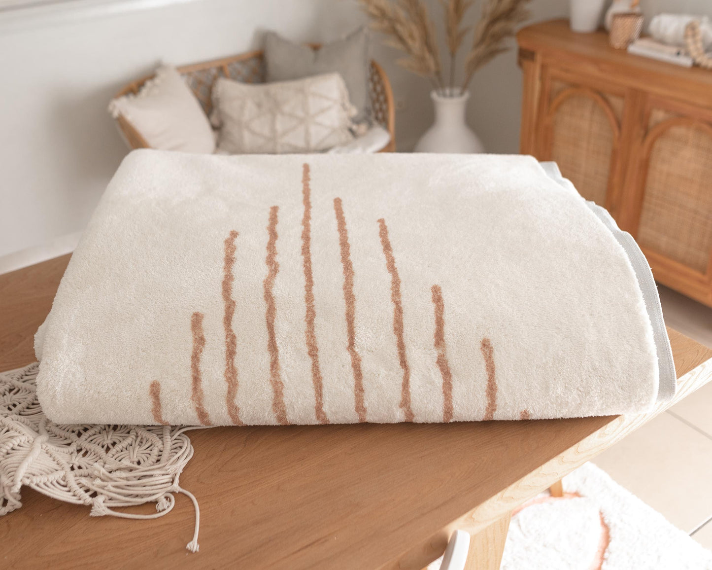 Lyra Ivory and Brown Diamond Stripe Washable Rug