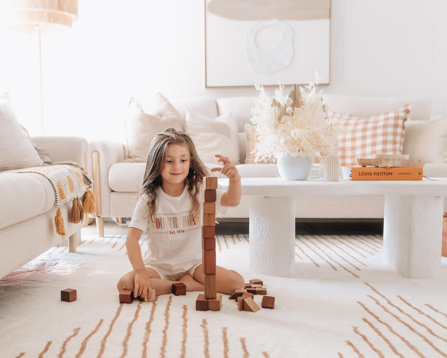 Lyra Ivory and Brown Diamond Stripe Washable Rug