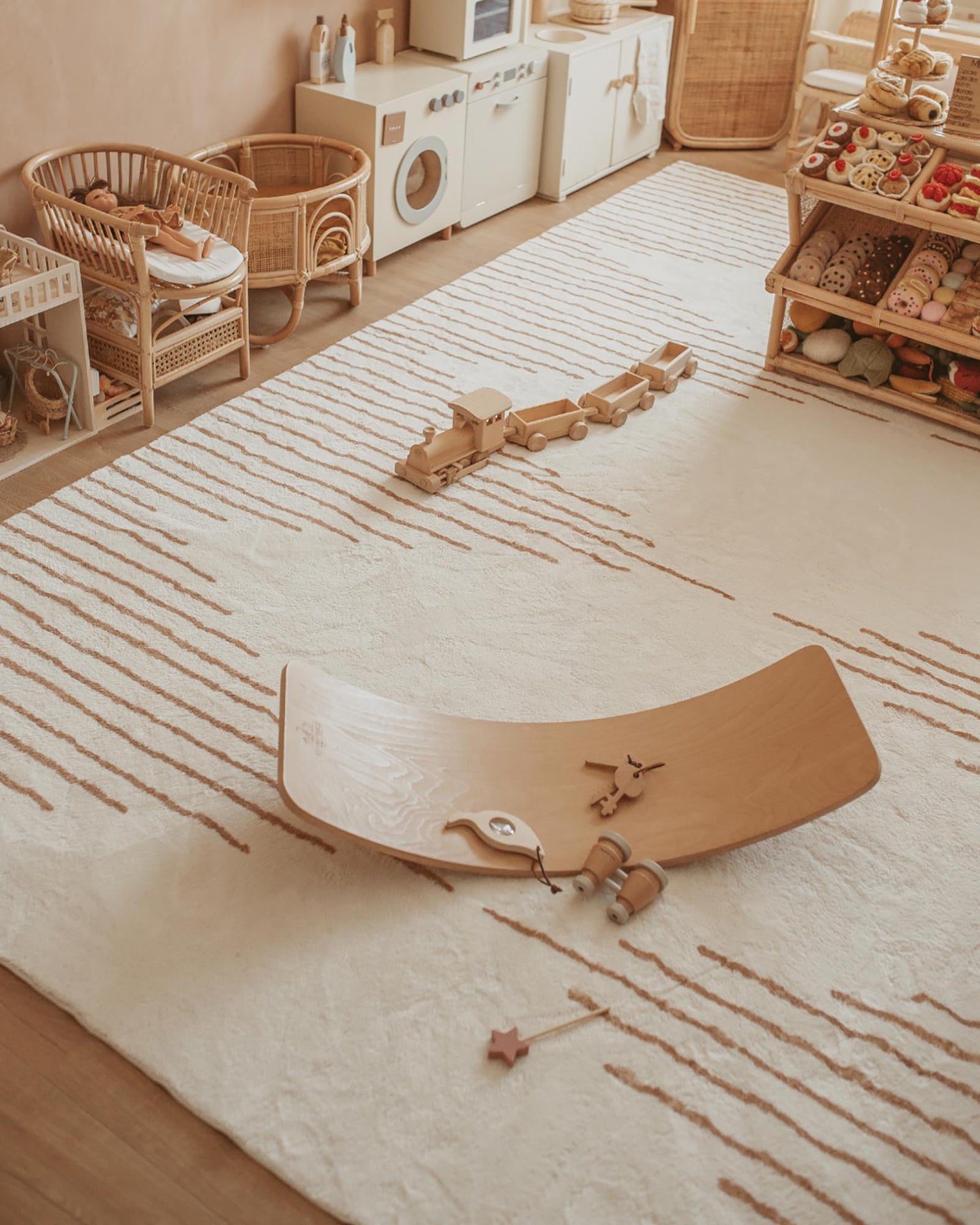 Lyra Ivory and Brown Diamond Stripe Washable Rug