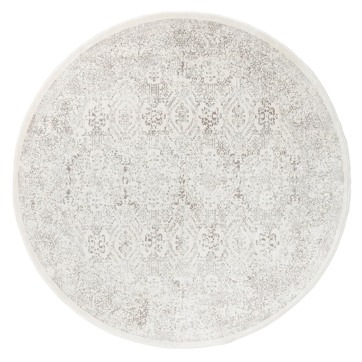 Madison Ivory And Grey Traditional Distressed Round Rug
