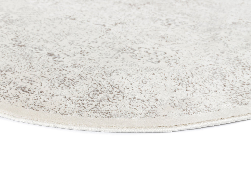 Madison Ivory And Grey Traditional Distressed Round Rug