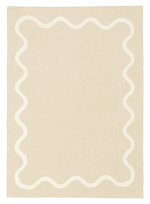 Mahali Beige Ivory Wiggle Bordered Washable Rug