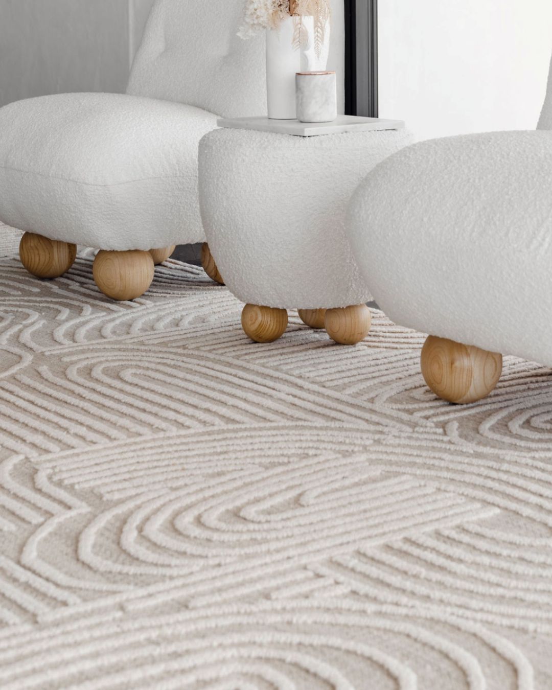 Maisie Cream and Ivory Textured Tribal Rug