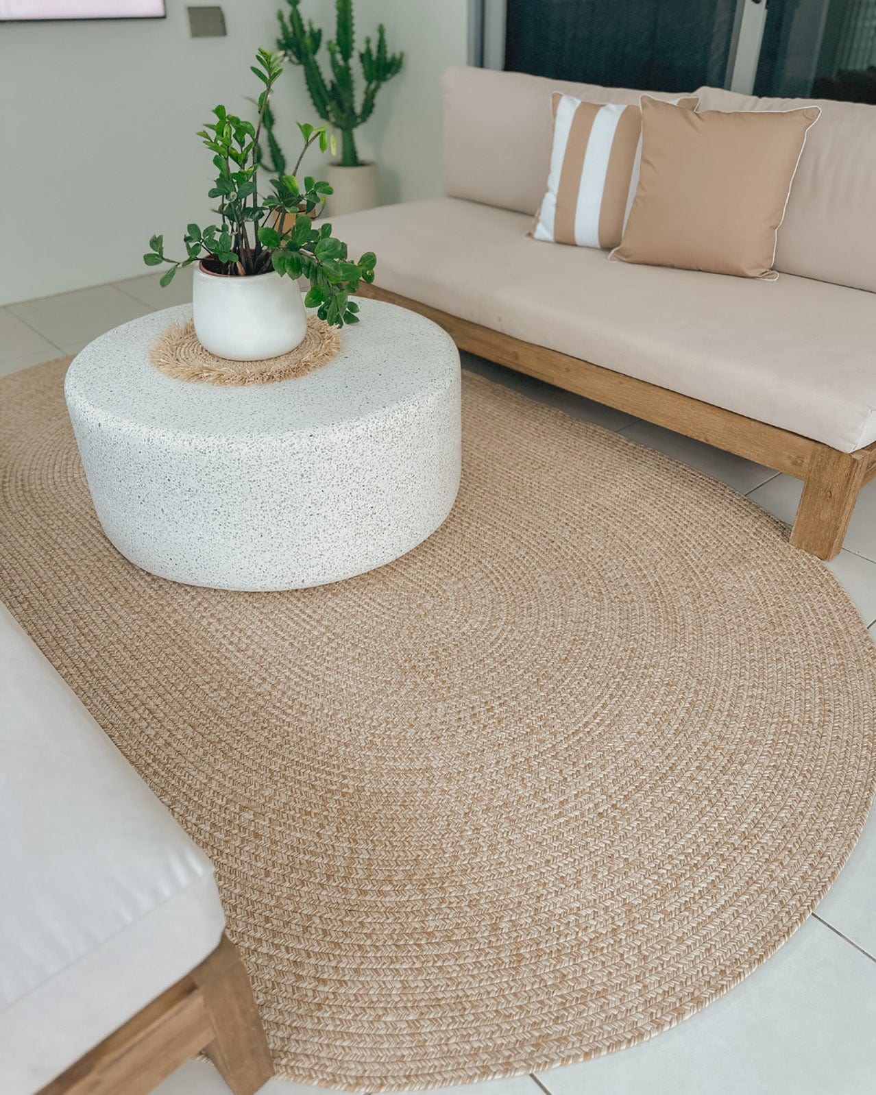 Malia Beige Braided Flatweave Indoor Outdoor Oval Rug