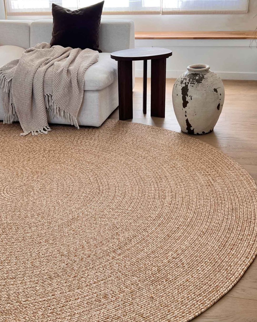 Malia Beige Braided Flatweave Indoor Outdoor Round Rug