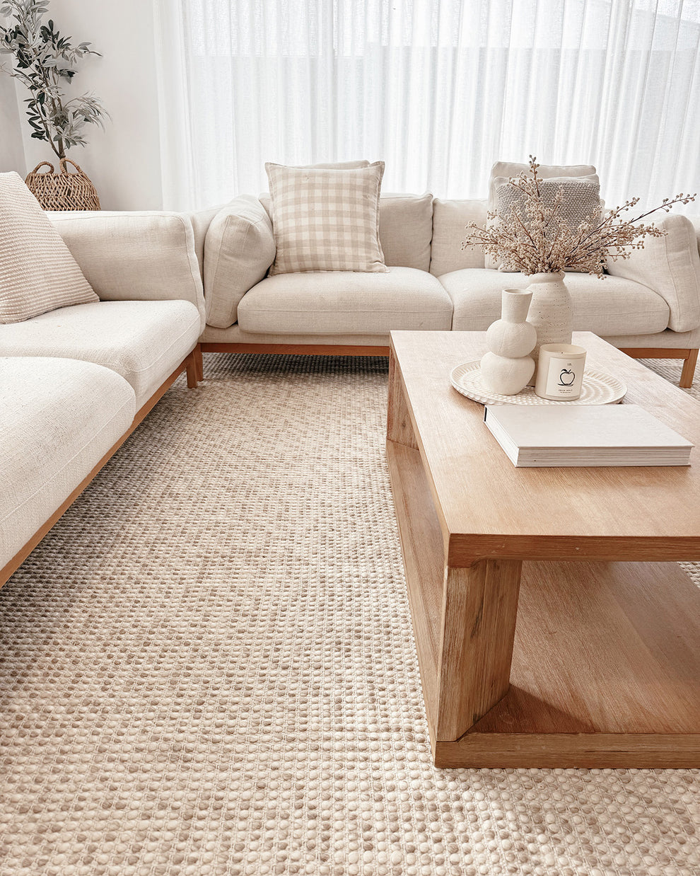 Mallory Marbled Cream and Grey Chunky Wool Rug