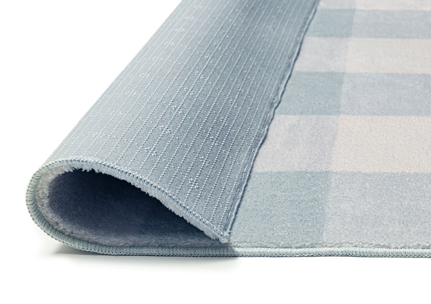 Marcia Blue and Cream Gingham Washable Rug