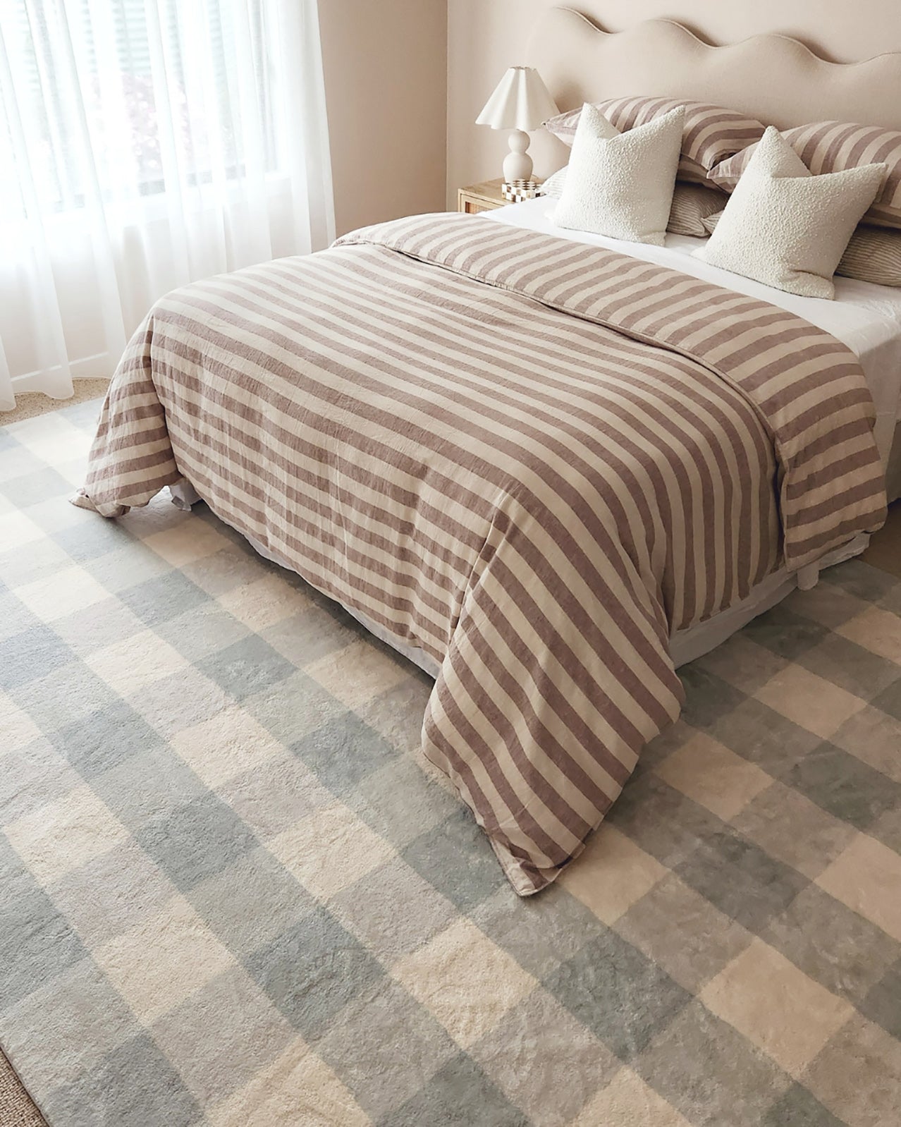 Marcia Blue and Cream Gingham Washable Rug