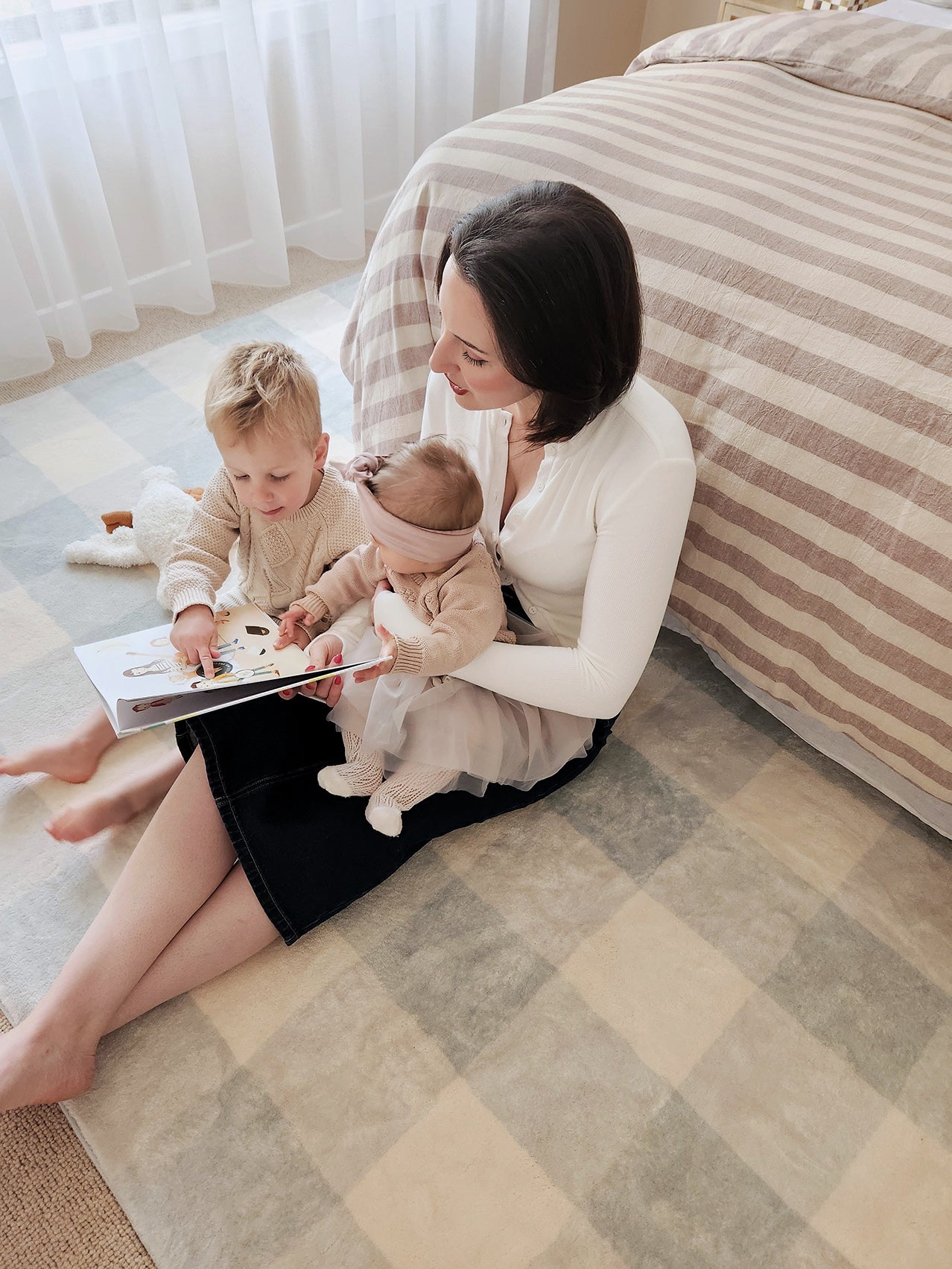 Marcia Blue and Cream Gingham Washable Rug