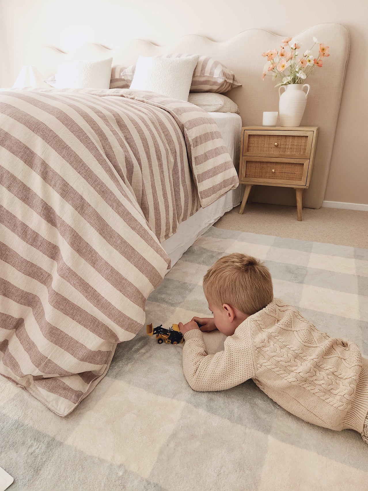 Marcia Blue and Cream Gingham Washable Rug