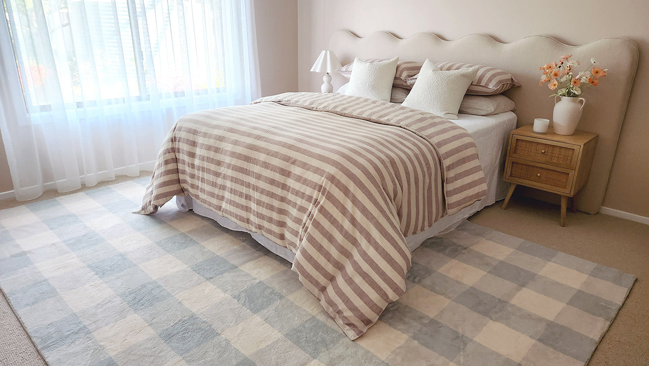 Marcia Blue and Cream Gingham Washable Rug