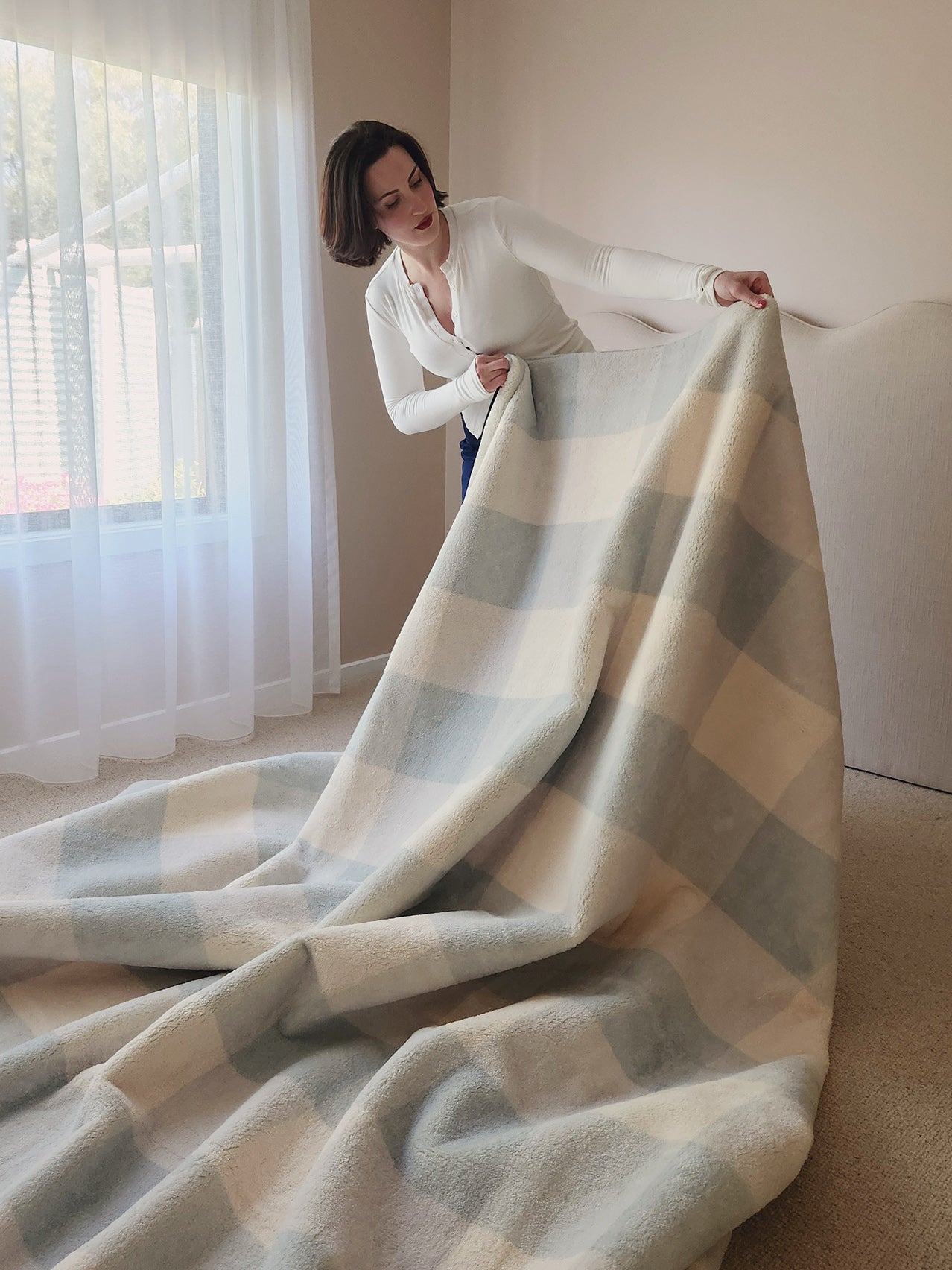 Marcia Blue and Cream Gingham Washable Rug