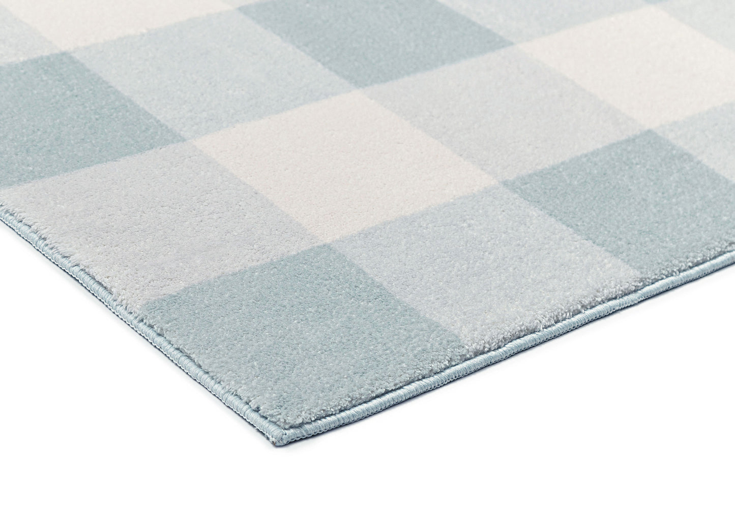 Marcia Blue and Cream Gingham Washable Rug