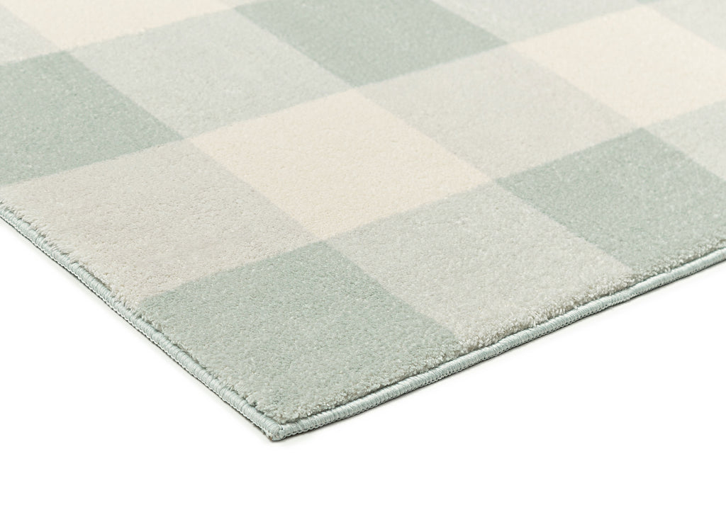 Marcia Green and Cream Gingham Pattern Washable Rug