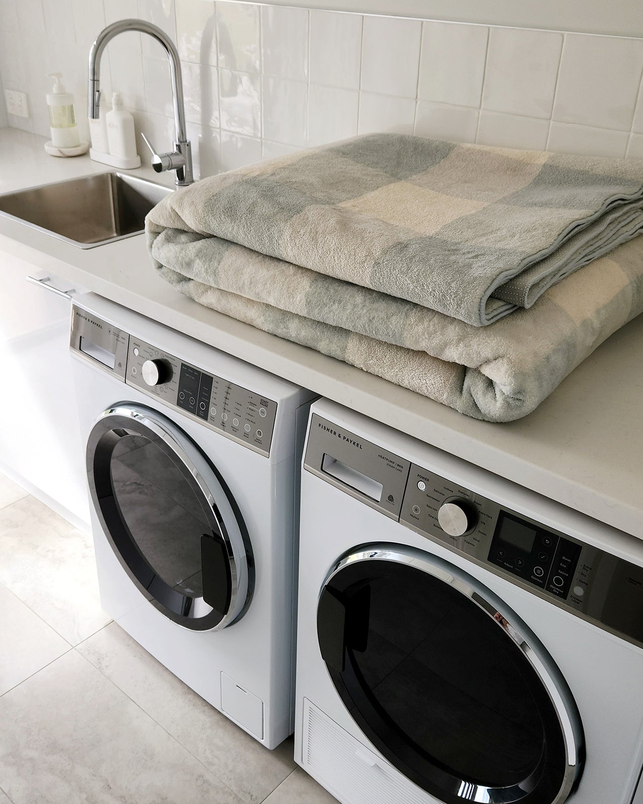 Marcia Blue and Cream Gingham Washable Rug