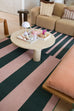 Marilyn Deep Forest Green and Blush Pink Striped Indoor Outdoor Rug