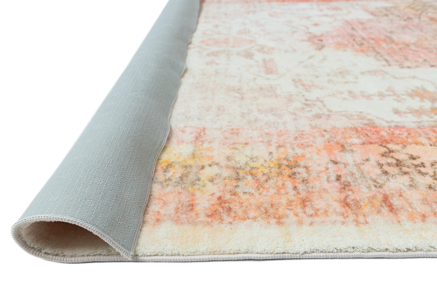 Marissa Orange Peach and Cream Medallion Washable Rug