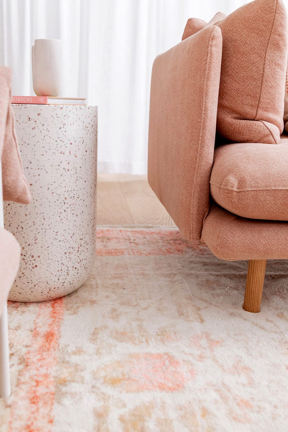 Marissa Orange Peach and Cream Medallion Washable Rug