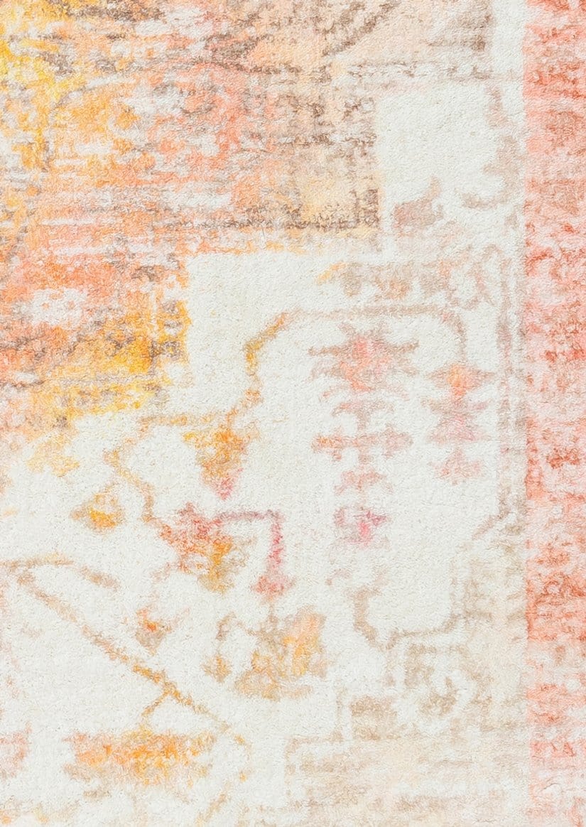 Marissa Orange Peach and Cream Medallion Washable Rug