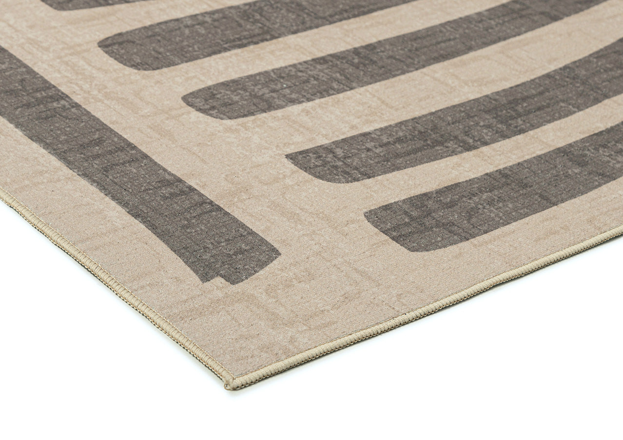 Marzon Beige and Brown Botanical Washable Rug