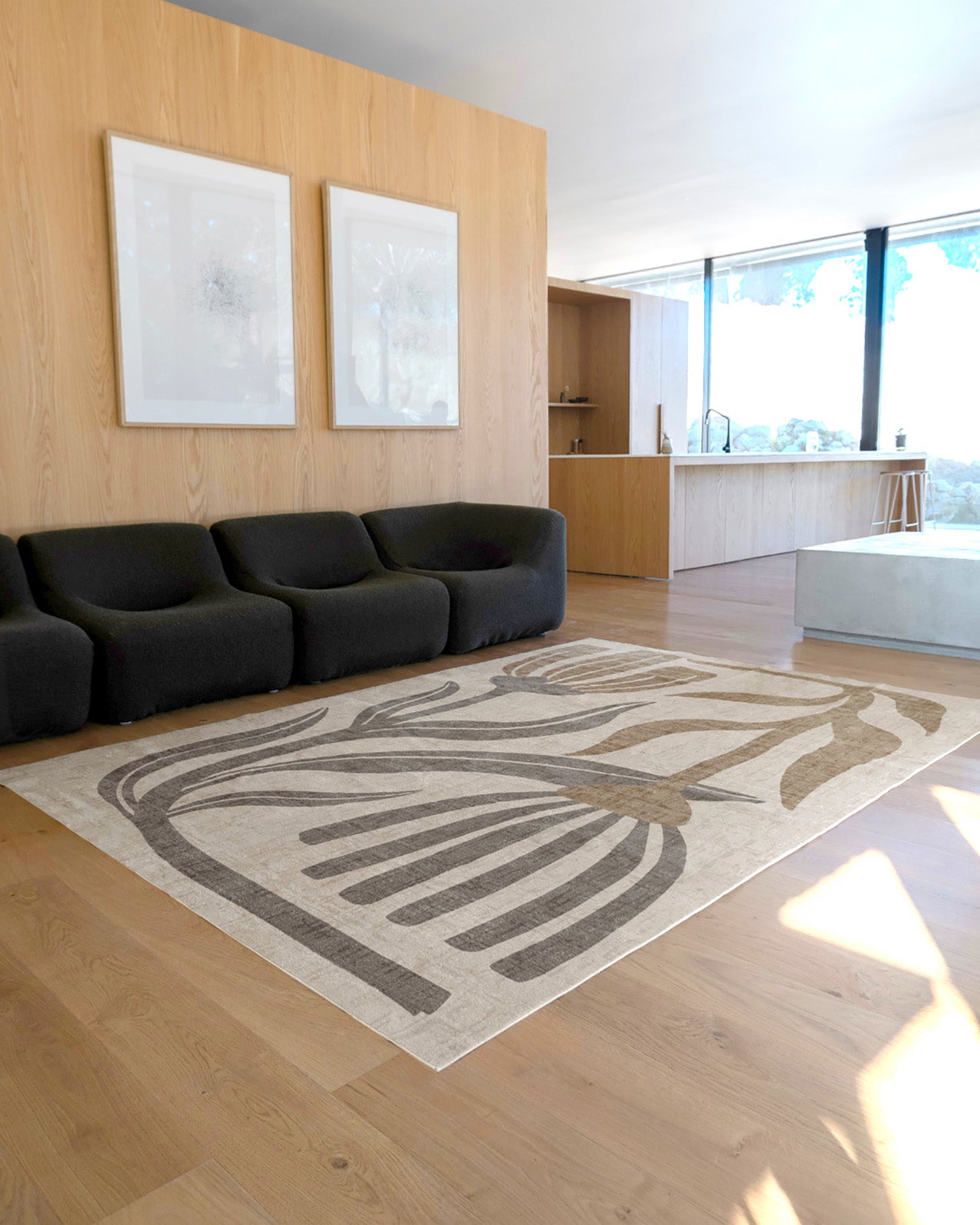 Marzon Beige and Brown Botanical Washable Rug