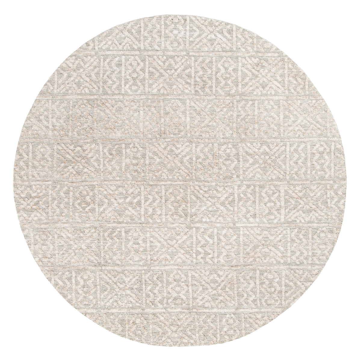 Melia Grey and Ivory Tribal Textured Round Rug