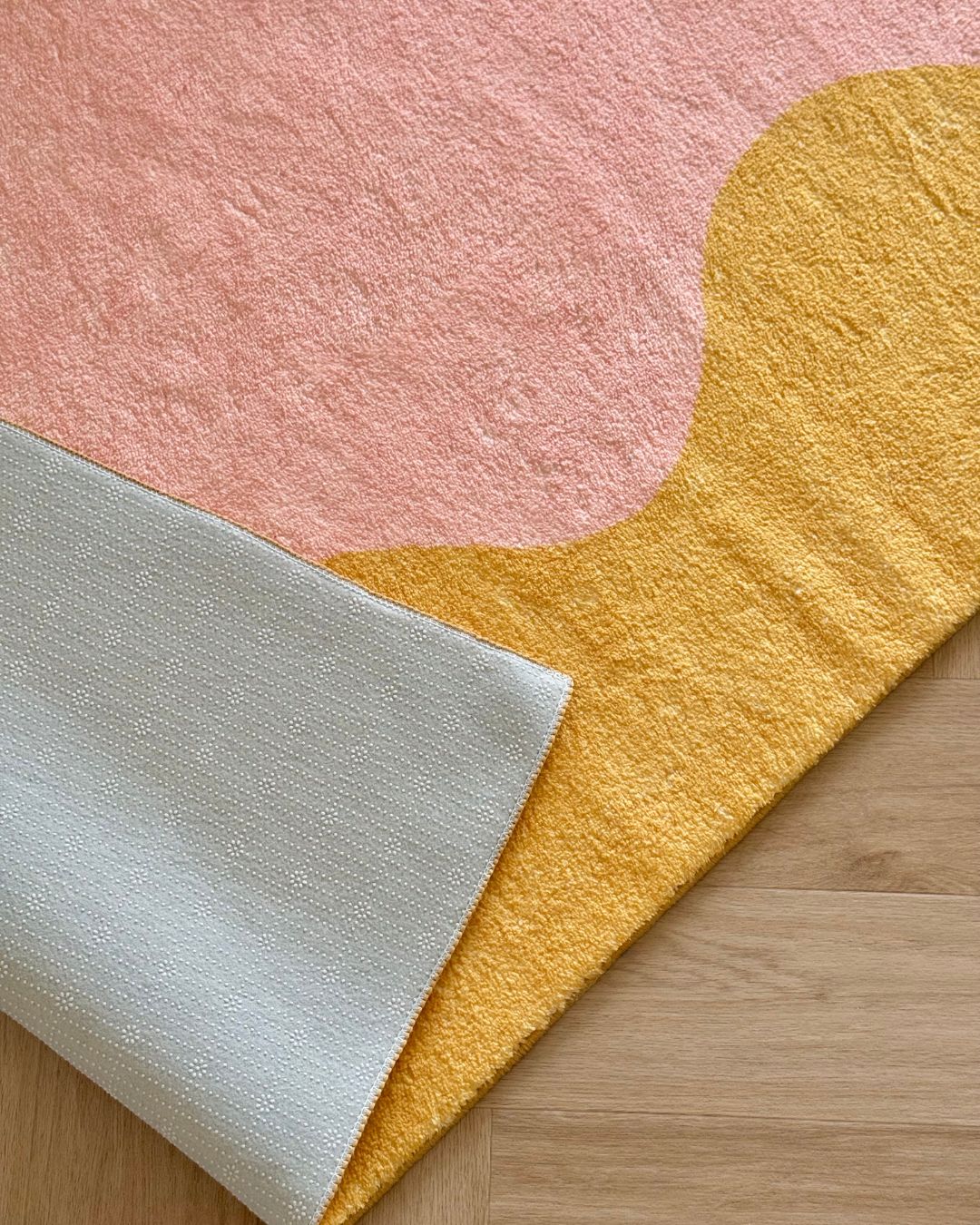 Melody Pink and Yellow Wiggle Bordered Washable Rug