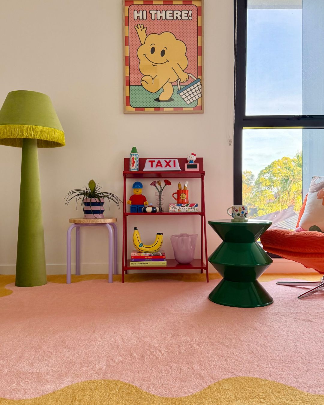 Melody Pink and Yellow Wiggle Bordered Washable Rug